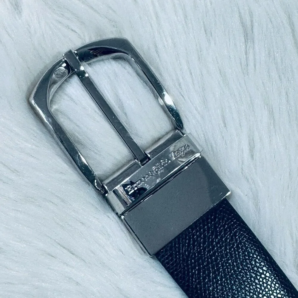 Ermenegildo Zegna Reversible Belt Palladium Black Smooth Textured Men’s Size 32